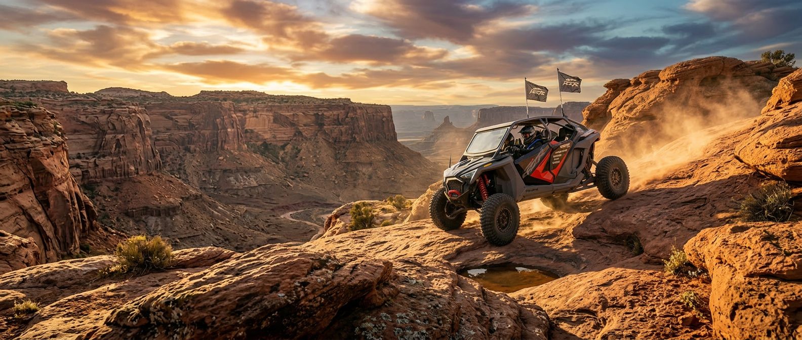 UTV on desert canyon rocks
